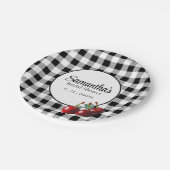 Klassieke kersen zwart wit geruit papieren bordje (Gekanteld)