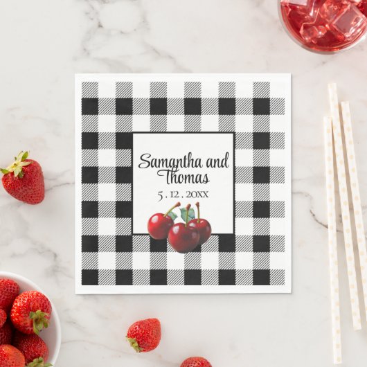 Klassieke kersen zwart wit geruit servet (Insitu)