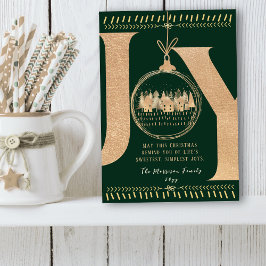 Klassieke Kerst Aanraking Eenvoudig Groen en Goud  Feestdagenkaart