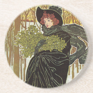 Klassieke Kerst Art Nouveau Scribners Omslag 1895 Zandsteen Onderzetter