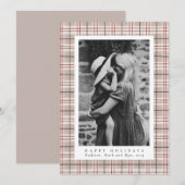 Klassieke kerst beige geruite foto feestdagenkaart (Voorkant / Achterkant)