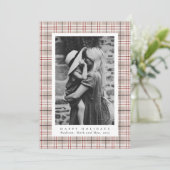 Klassieke kerst beige geruite foto feestdagenkaart (Staand voorkant)