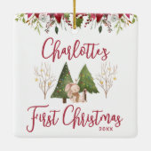 Klassieke Kerst Bloemen Baby's Eerste Kerstmis Keramisch Ornament (Achterkant)