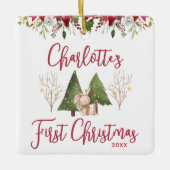 Klassieke Kerst Bloemen Baby's Eerste Kerstmis Keramisch Ornament (Voorkant)