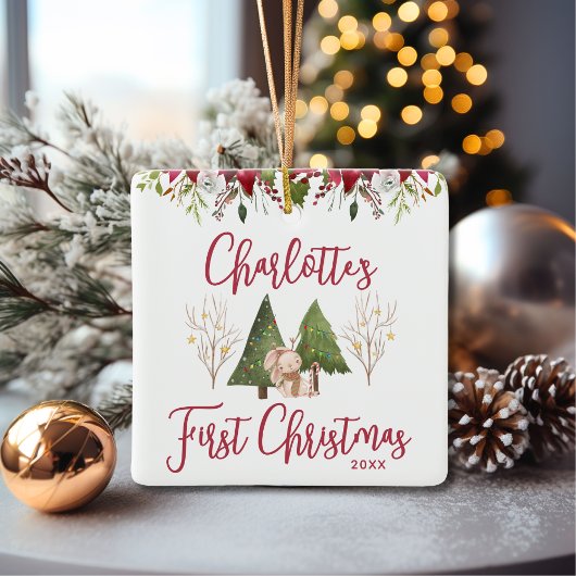 Klassieke Kerst Bloemen Baby's Eerste Kerstmis Keramisch Ornament