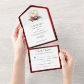 Klassieke Kerst Bloemen Crest Monogram Bruiloft All In One Uitnodiging (Afscheurbaar)