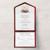 Klassieke Kerst Bloemen Crest Monogram Bruiloft All In One Uitnodiging (Binnen)