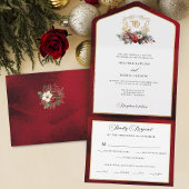 Klassieke Kerst Bloemen Crest Monogram Bruiloft All In One Uitnodiging