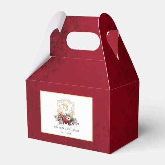 Klassieke Kerst Bloemen Crest Monogram Bruiloft Bedankdoosjes (Voorkant Zijde)