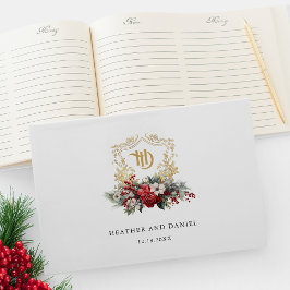 Klassieke Kerst Bloemen Crest Monogram Bruiloft Gastenboek