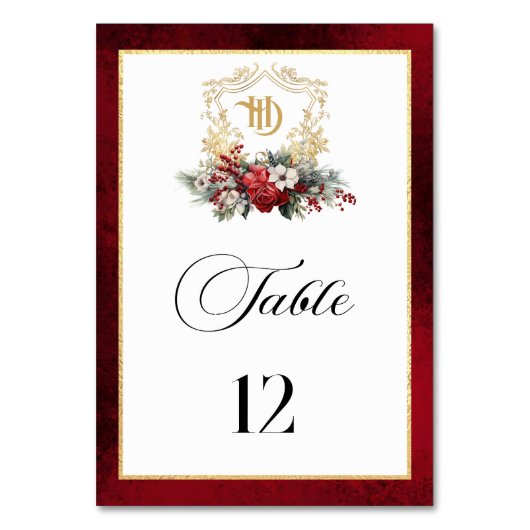 Klassieke Kerst Bloemen Crest Monogram Bruiloft Kaart (Achterkant)