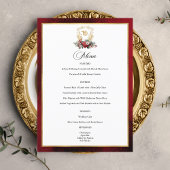 Klassieke Kerst Bloemen Crest Monogram Bruiloft Menu