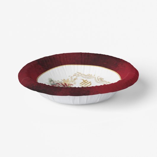 Klassieke Kerst Bloemen Crest Monogram Bruiloft Papieren Kommen (Gebogen)