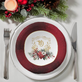 Klassieke Kerst Bloemen Crest Monogram Bruiloft Papieren Kommen