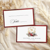 Klassieke Kerst Bloemen Crest Monogram Bruiloft Plaatskaartje