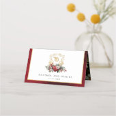 Klassieke Kerst Bloemen Crest Monogram Bruiloft Plaatskaartje (Achterkant)