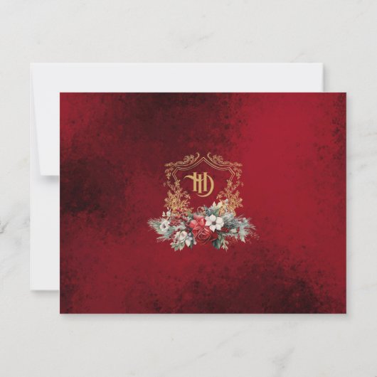 Klassieke Kerst Bloemen Crest Monogram Bruiloft RSVP Kaartje (Achterkant)