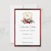 Klassieke Kerst Bloemen Crest Monogram Bruiloft Save The Date (Voorkant)