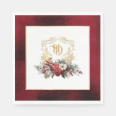 Klassieke Kerst Bloemen Crest Monogram Bruiloft Servet (Voorkant)