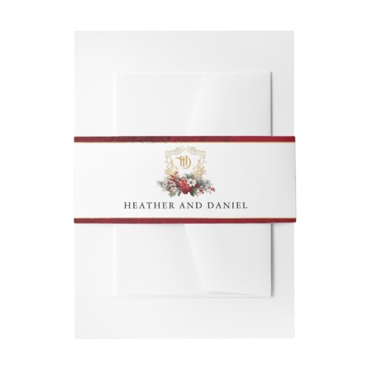Klassieke Kerst Bloemen Crest Monogram Bruiloft Uitnodigingen Wikkel (Voorkant Voorbeeld)