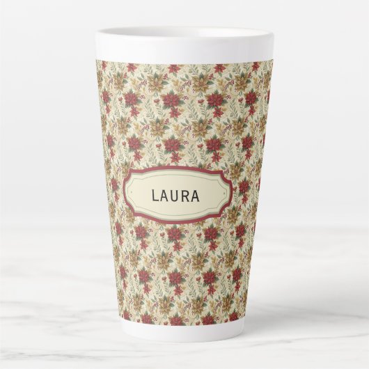 Klassieke Kerst Bloemen Custom Name Latte Mok (Voorkant)