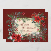 Klassieke kerst bloemen feestdagenkaart (Voorkant / Achterkant)