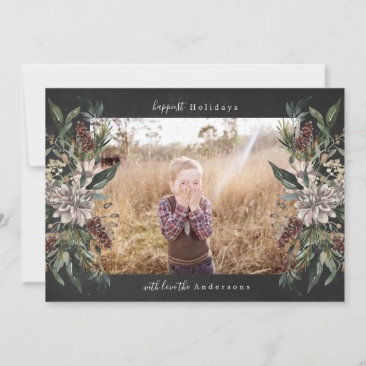 Klassieke Kerst  Bloemen Feestelijke Foto Feestdagenkaart (Voorkant)