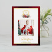 Klassieke Kerst Bloemen Gouden Kreeft Foto Folie Feestdagenkaart (Staand Voorkant)