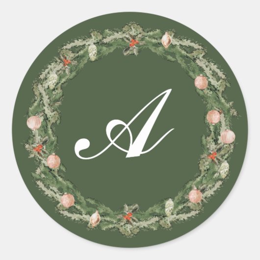 Klassieke Kerst Bloemen Monogram Envelop Verzegeli Ronde Sticker (Voorkant)