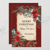 Klassieke kerst bloemenflat vakantie Kaart (Voorkant / Achterkant)