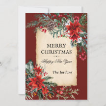 Klassieke kerst bloemstuk Plat Kerstkaart