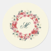 Klassieke Kerst Botanische Familie Monogram Ronde Sticker (Voorkant)