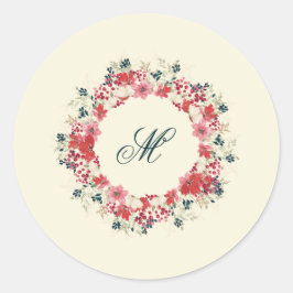Klassieke Kerst Botanische Familie Monogram Ronde Sticker