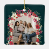 Klassieke Kerst Botanische Jaarlijkse Keepsake Fot Keramisch Ornament (Achterkant)