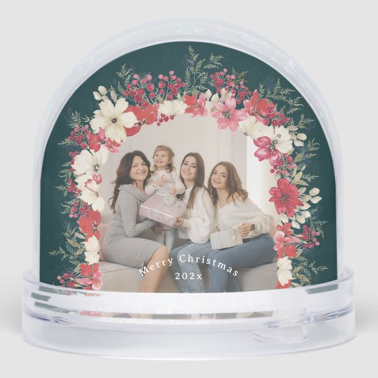 Klassieke Kerst Botanische Jaarlijkse Keepsake Fot Sneeuwbol (Achterkant)