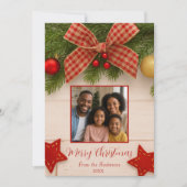 Klassieke Kerst Bow & Pine Foto Feestdagenkaart (Voorkant)