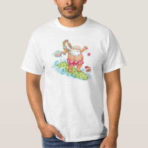 Klassieke Kerst Cartoon Surfende Kerstman T-shirt