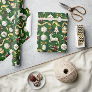 Klassieke Kerst Custom Monogram Ornamenten Cadeaupapier