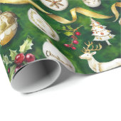 Klassieke Kerst Custom Monogram Ornamenten Cadeaupapier (Rol Hoek)