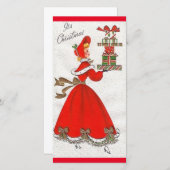 Klassieke Kerst Dame Brengt Cadeaus Feestdagenkaart (Voorkant / Achterkant)