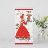 Klassieke Kerst Dame Brengt Cadeaus Feestdagenkaart (Staand voorkant)