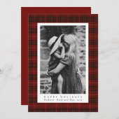 Klassieke kerst diep rood geruite foto feestdagenkaart (Voorkant / Achterkant)