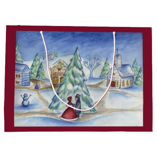 Klassieke kerst dorp geschenk tas groot cadeauzakje (Achterkant)