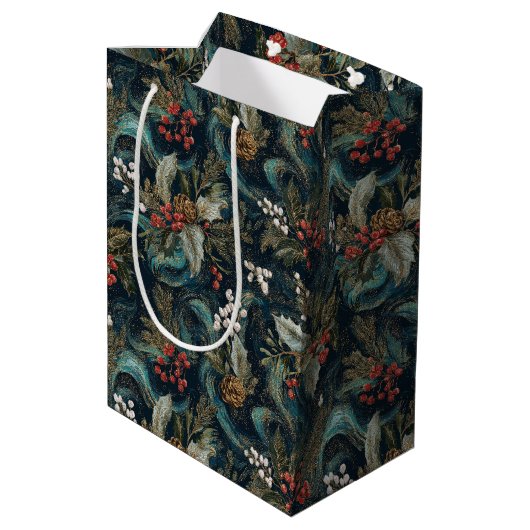 Klassieke Kerst Elegante Glans Medium Cadeauzakje (Achterkant Gekanteld)