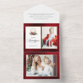 Klassieke Kerst Floral Crest Foto All In One Uitnodiging (Binnen)