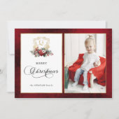 Klassieke Kerst Floral Crest Foto Feestdagenkaart (Voorkant)