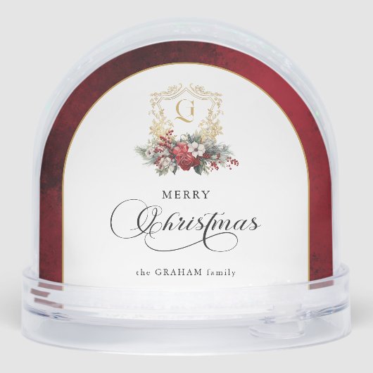 Klassieke Kerst Floral Crest Foto Sneeuwbol (Achterkant)