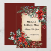 Klassieke Kerst floral platte kerstkaart (Voorkant / Achterkant)