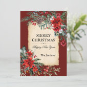 Klassieke Kerst floral platte kerstkaart (Staand voorkant)