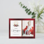 Klassieke Kerst Florale Crest Foto Feestdagenkaart (Staand voorkant)